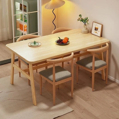 Thick Solid Wood Rectangular Dining Table Set 4 Chairs Restaurant Home Commercial Minimalist Natural Wood Finish Furniture