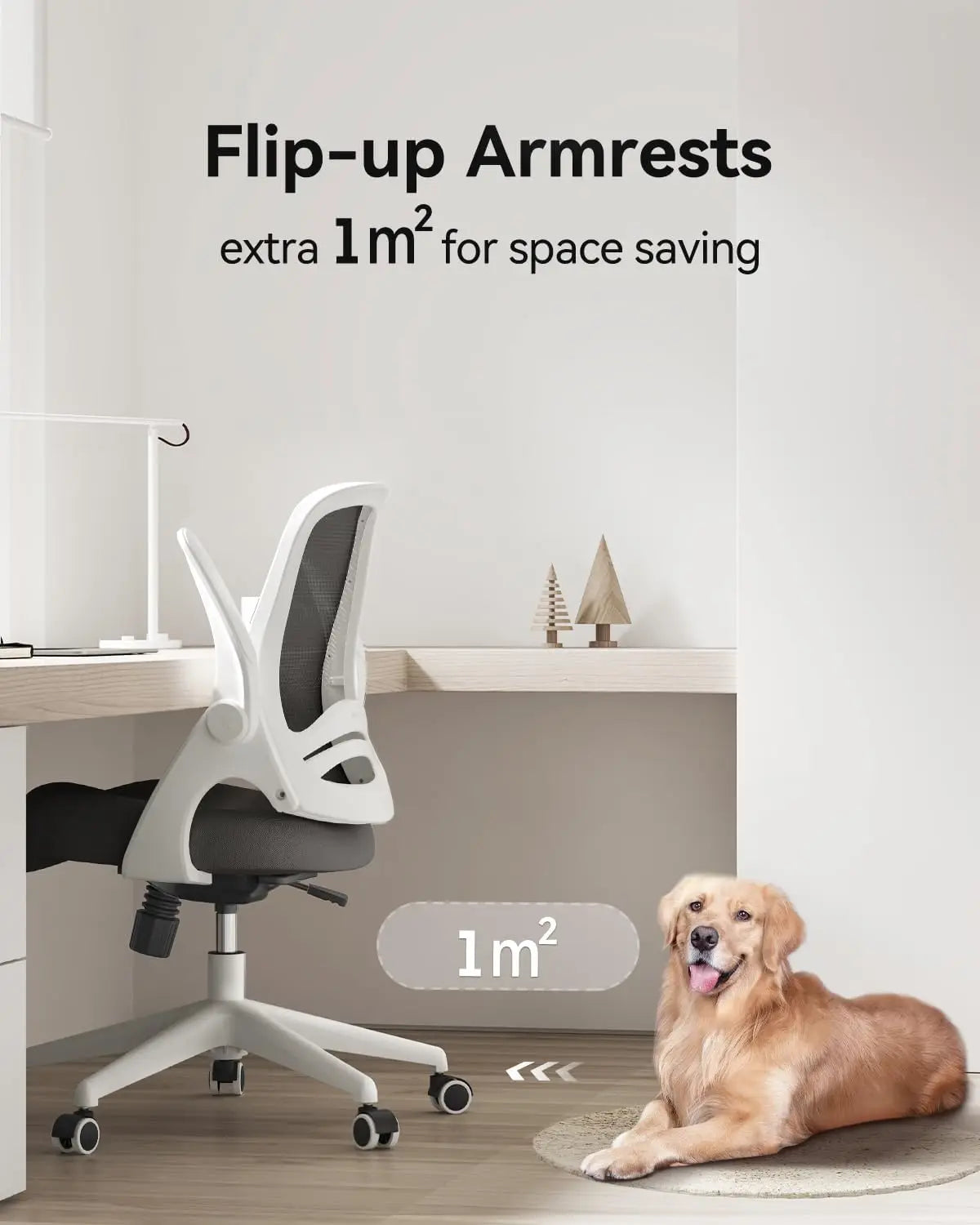 Office Desk Chair With Flip-Up Armrests And Saddle Cushion, Ergonomic Office Chair With S-Shaped Backrest, Swivel, Mesh, White,c