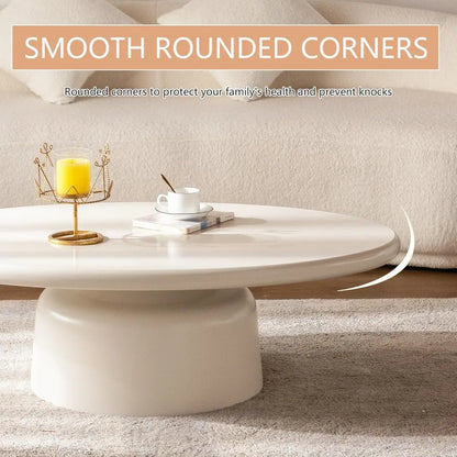 Cloud-Shape Cute Coffee Table Cream White Irregular Coffee Tables with 3 Short Legs Modern Live Round Edge Coffee Table