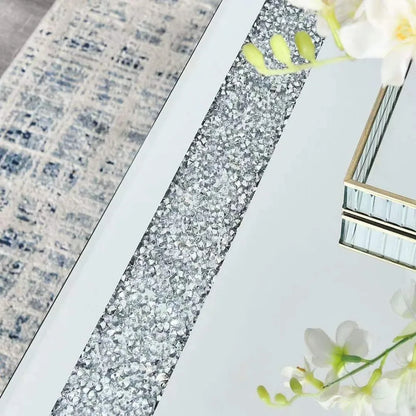 Elegant 2 Tiers of Shiny Silver Mirrored Coffee Table, Crystals Inlay,and Stainless Steel Frame,Modern Rectangle Cocktail Table/