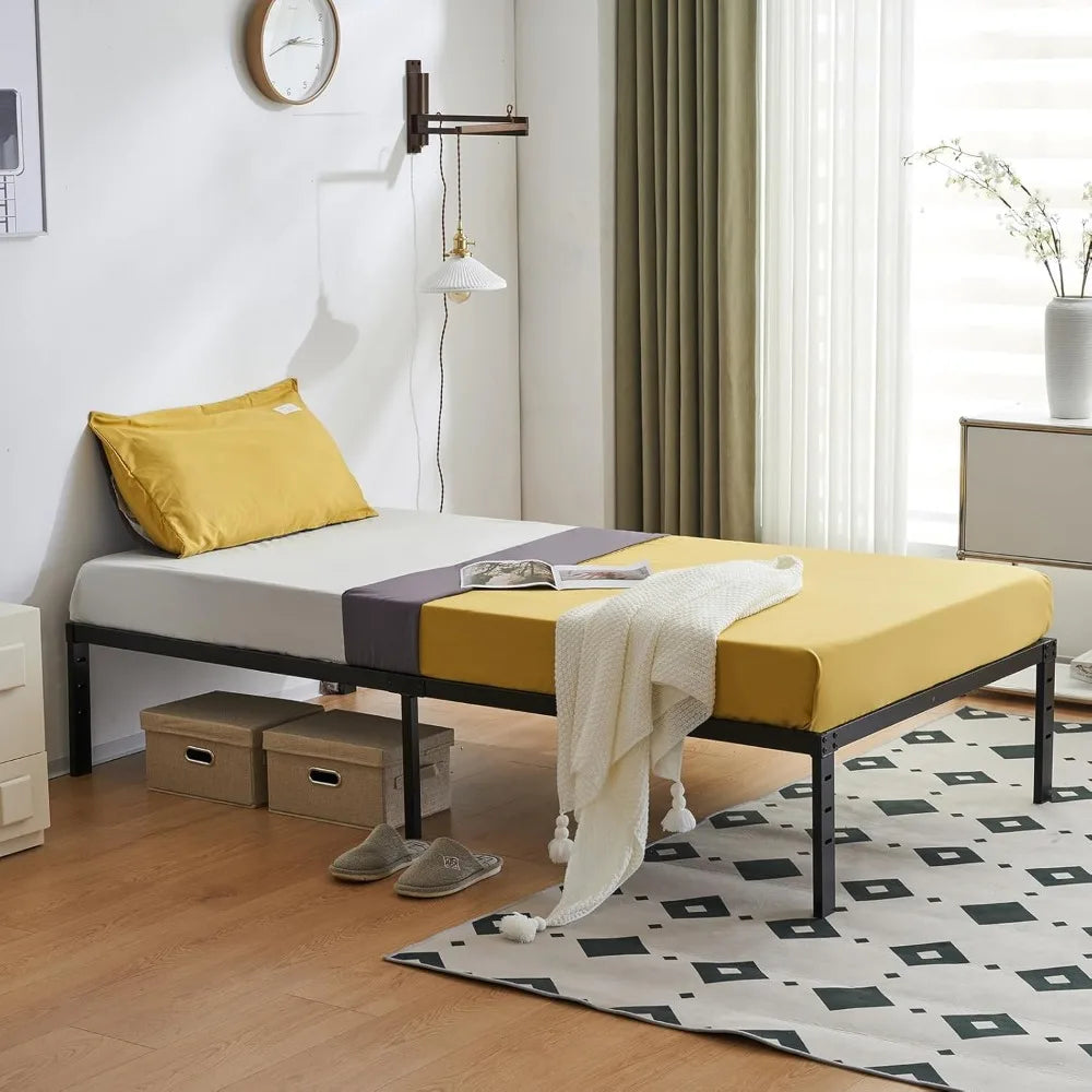 14 Inch Metal Twin Bed Frame with Slat Support, No Box Spring Needed, Heavy Duty Steel, Black