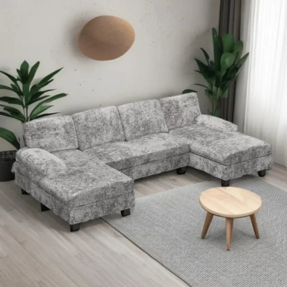 Convertible Sectional Sofa Couch, 4 Seat Sofa Set for Living Room U-Shaped Modern Fabric Modular Sofa Sleeper with Double Chaise