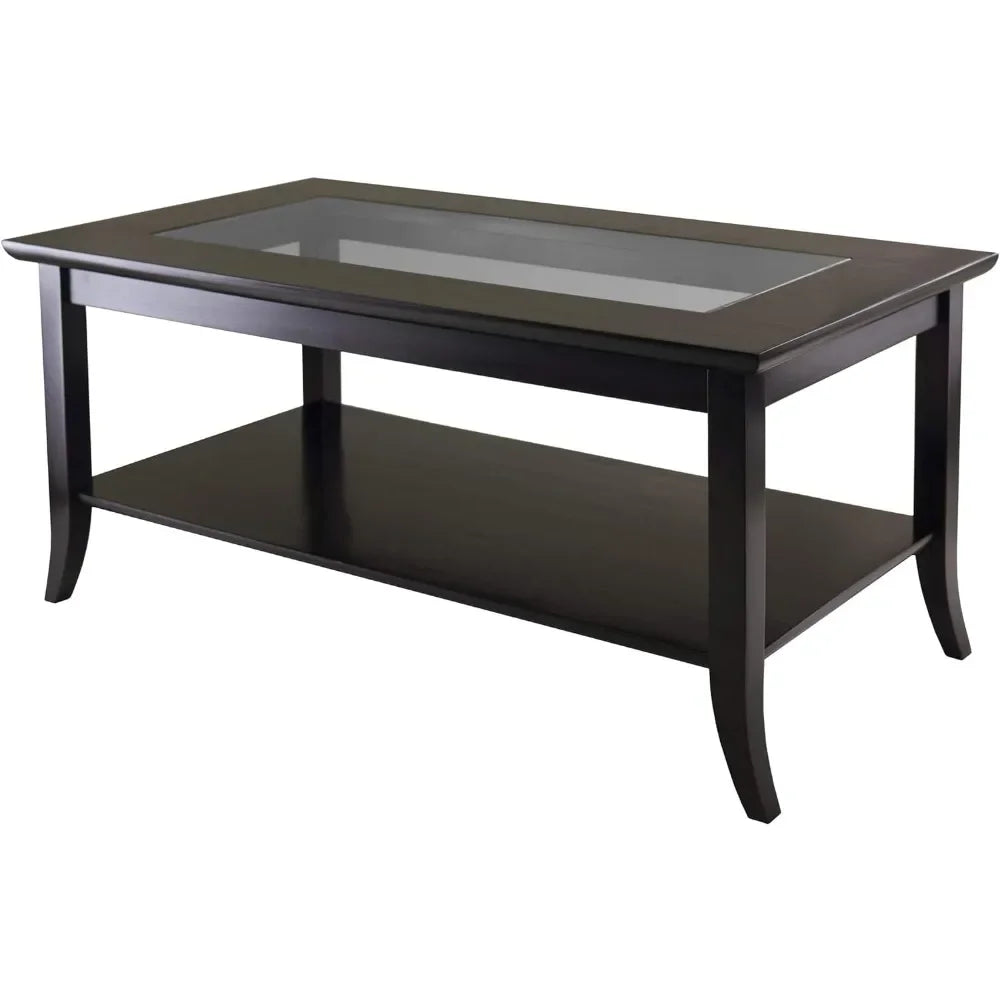 Tea and Coffee Tables for Living Room Chairs Espresso Center Table Salon Genoa Rectangular Coffee Table With Glass Top And Shelf