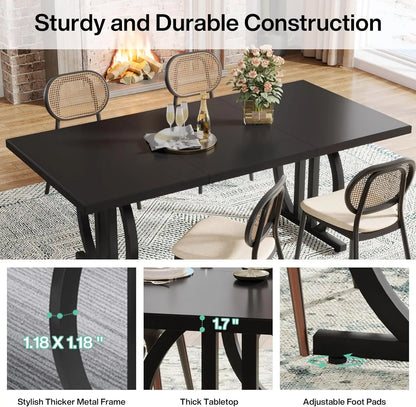 Dining Table for 4-6 People, 63 Inch Black Dining Room Table with Heavy Duty Metal Frame, Modern Industrial Rectangular for Home