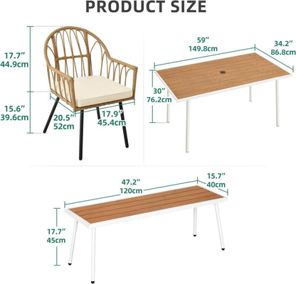 1/2/6pcs Outdoor Patio Dining Set, Rattan Wicker Patio Dining Chair & Table Set, Sectional Conversation Set w/ Umbrella Hole