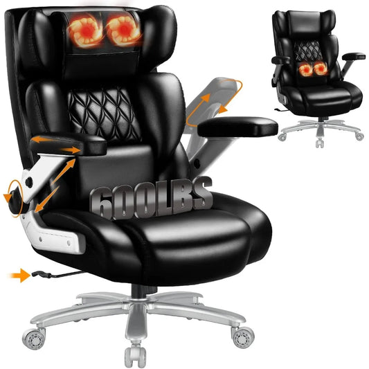 600lbs Big and Tall Office Chair with 3D Kneading Heated Massage,Comfy Heavy Duty Executive Office Desk Chair with 5D Flip Arms