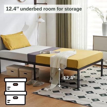 14 Inch Metal Twin Bed Frame with Slat Support, No Box Spring Needed, Heavy Duty Steel, Black