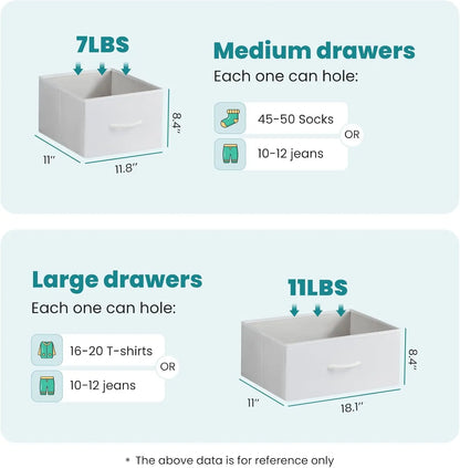 Dresser for Bedroom, 7 Storage Drawers, Wide Fabric Closet Chests Organizer Tower Furniture,TV Stand with Wooden Top Metal Frame
