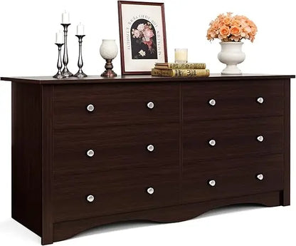 JUMMICO Black Dresser for Bedroom, 6 Wood Dresser Drawers, Wide Chest of Drawers, Storage Tower Unit, Modern Design for Bedroom,