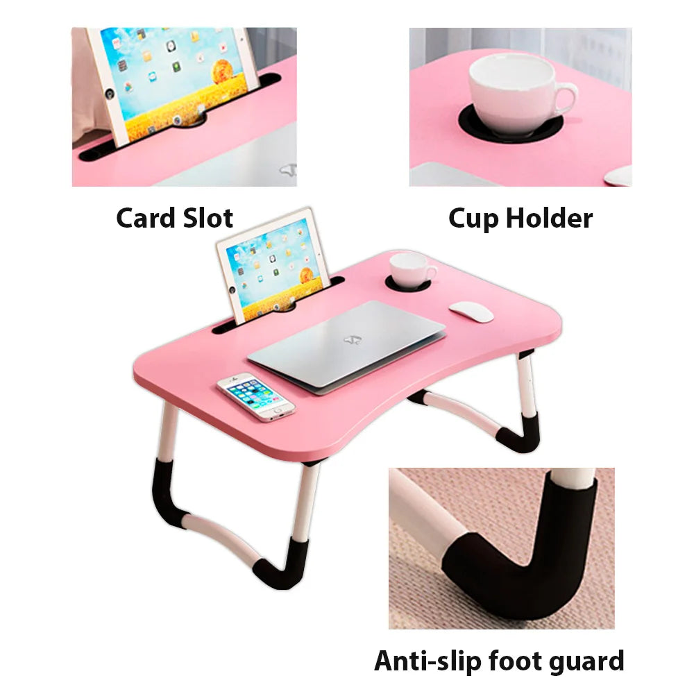Folding Laptop Desk for Bed Sofa Laptop Bed Tray Table Desk Portable Lap Desk With tablet slot and cup holder Table support