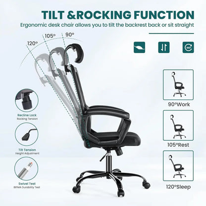 SMUG Office Desk Computer Chair, Ergonomic High Back Comfy Swivel Gaming Home Mesh Chairs with Wheels, Lumbar Support, Adjustabl