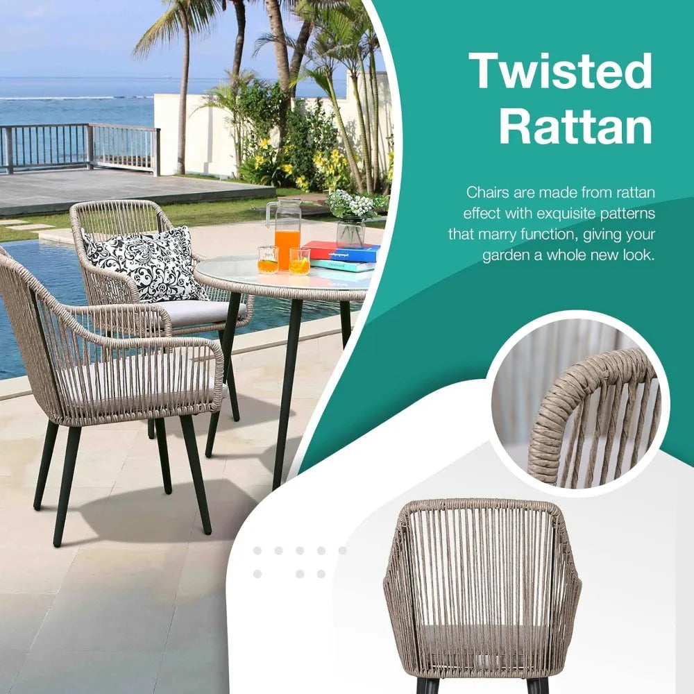 5-Piece Patio Dining Set, Outdoor Dining Table Chair Set, All-Weather Twisted Rattan Wicker Rope Conversation Set, Patio Furnit