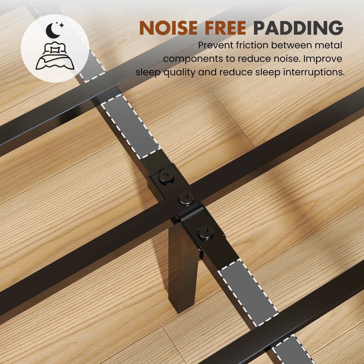 JHK King Size Soft Pack Heavy Duty Metal Bed Frame with Headboard Charging Station 1100lbs Capacity Easy Assembly For Bedroom