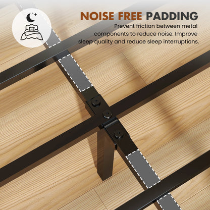 JHK King Size Soft Pack Heavy Duty Metal Bed Frame with Headboard Charging Station 1100lbs Capacity Easy Assembly For Bedroom