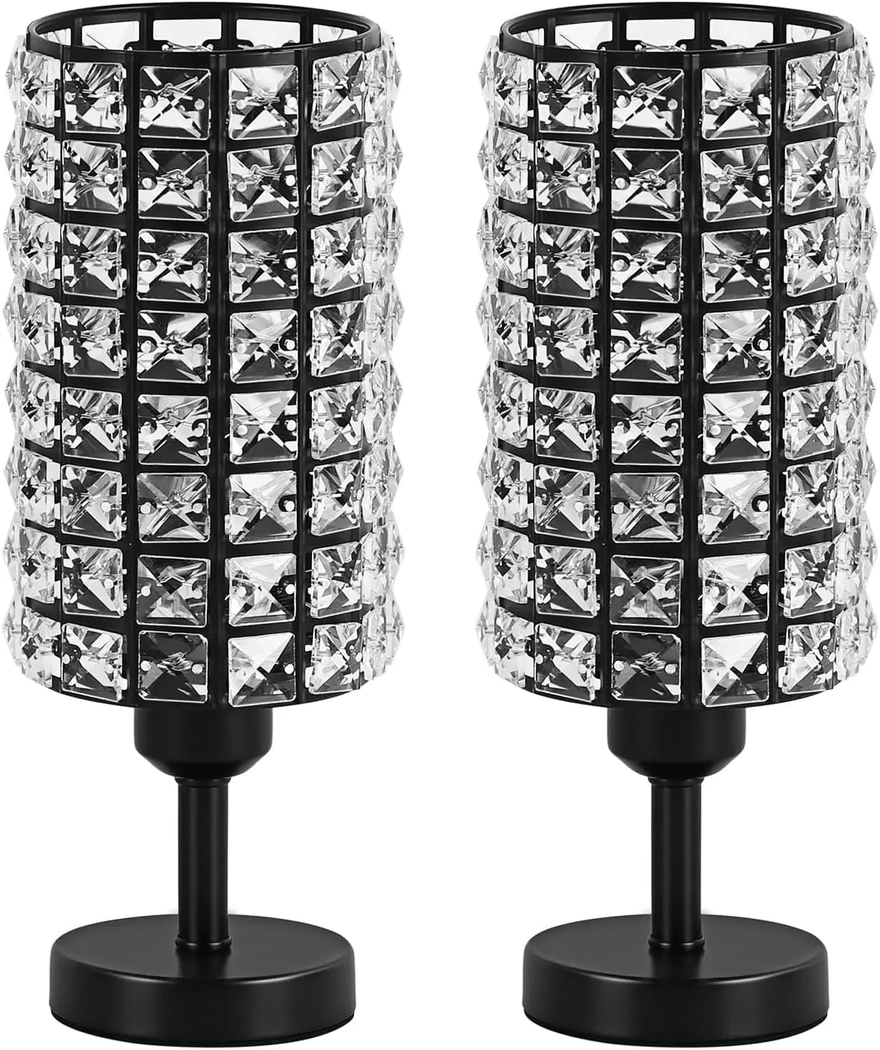 Elegant Crystal Table Lamps Set of 2 Black Modern Bedside Lamp Small Decorative Nightstand Lamp Black Desk Lamp for Living Room