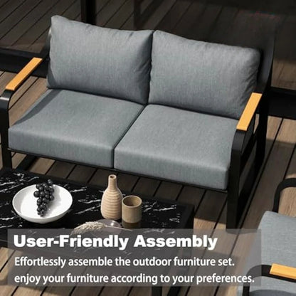 Metal Patio Furniture Set, 4 Pieces Outdoor Conversation Set with Thick Cushion Modern Patio Chat Sofa Set for Balcony  rattan