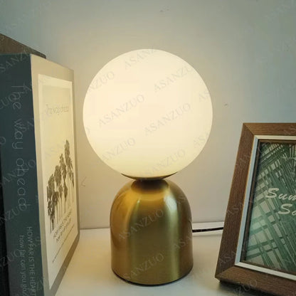 ASANZUO Home Decor Glass Ball Brass Table Lamps Living Room Bedroom Study Bedside Led Eye Protection Table Lamp Lighting fixture