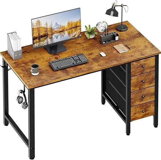 47 Inch Fabric Drawer Computer Desk, Reversible Writing Desk for Home Office, Modern Simple Style