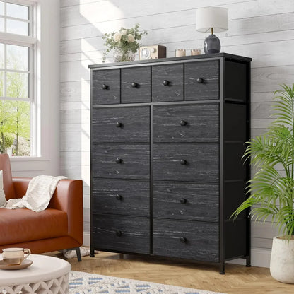 Dresser for Bedroom with 12 Drawers Dressers & Chests of Drawers Black Dresser for Bedroom, Fabric Dresser, Black