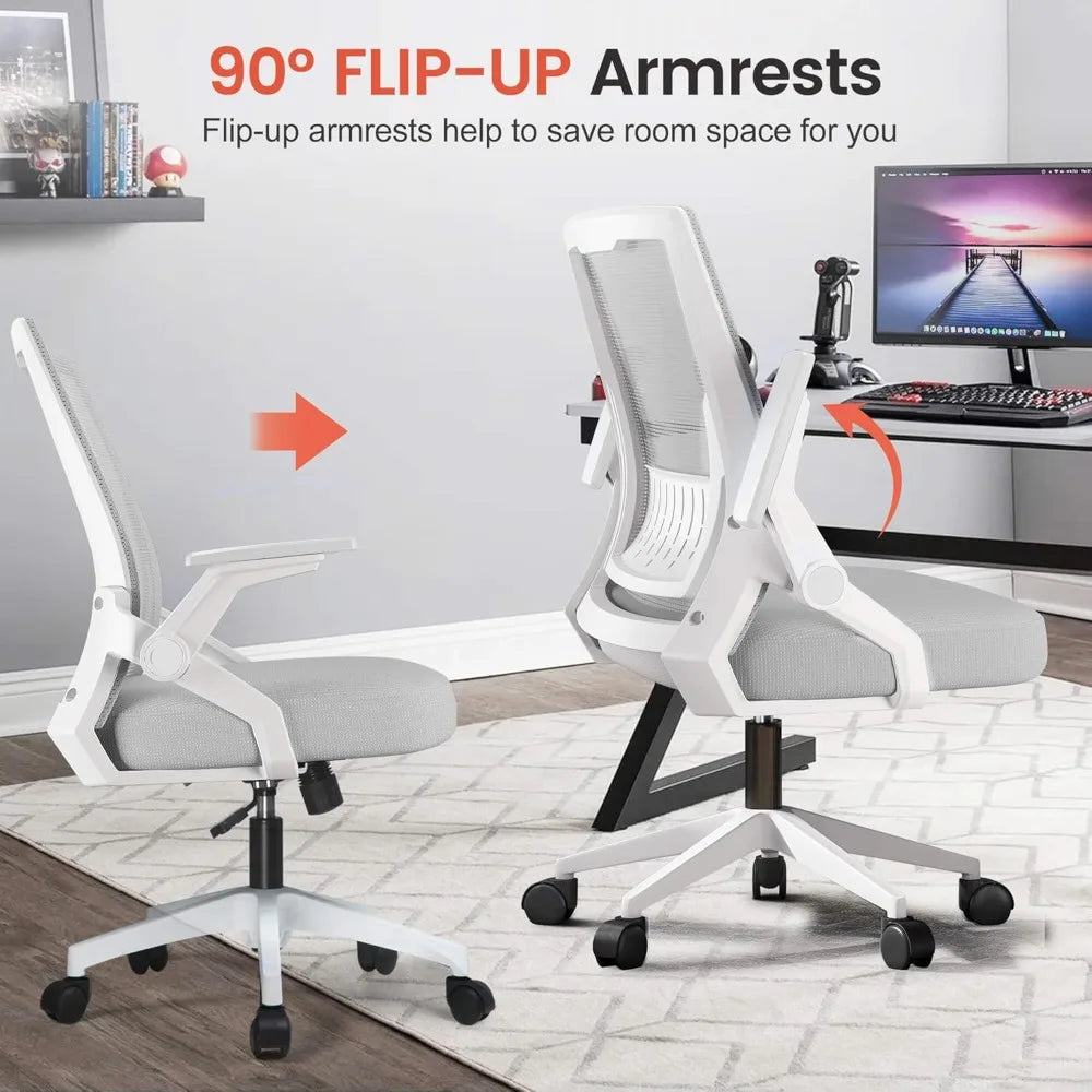 Ergonomic Flip-up Armrest Office Chair for Executive Use, Mesh Fabric & Comfortable Lumbar Support
