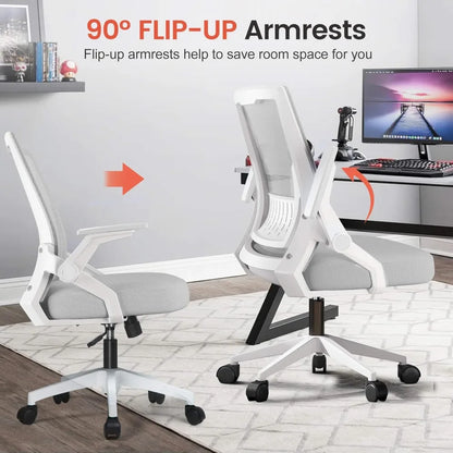 Ergonomic Flip-up Armrest Office Chair for Executive Use, Mesh Fabric & Comfortable Lumbar Support