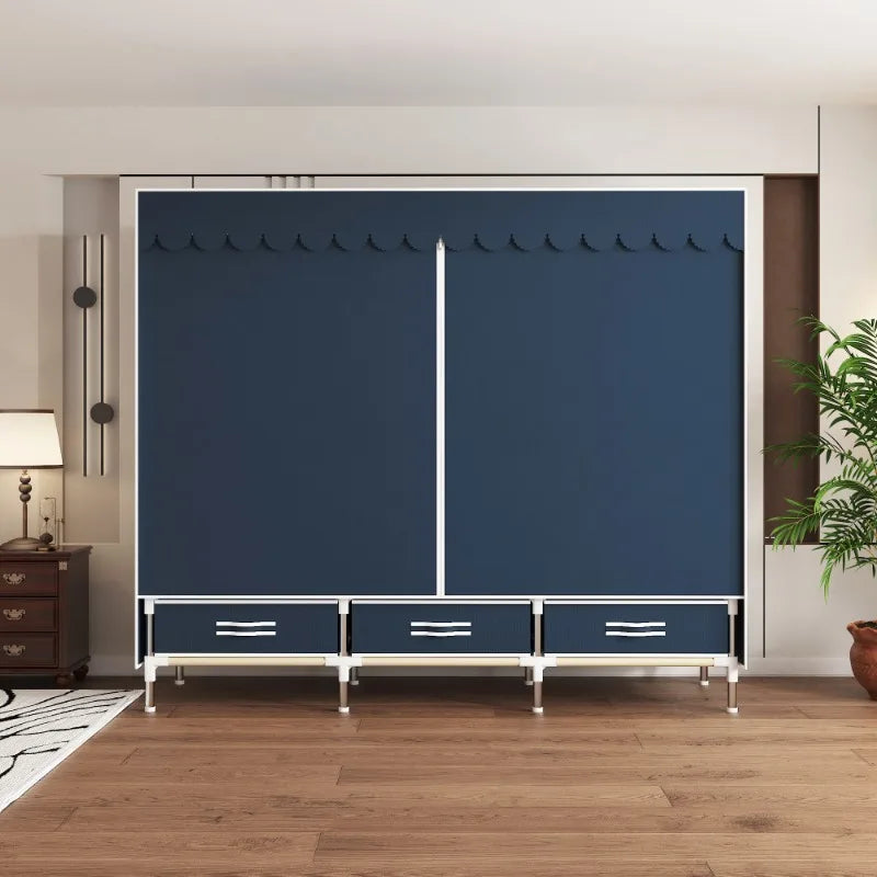 65 Inch Fabric Closet with Drawers, Large Portable Wardrobe with Included Dust Cover, Storage Organizer for Bedroom Apartment ﻿