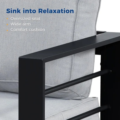 7-Seat Aluminum Patio Set, Metal Sectional Sofa with Coffee Table