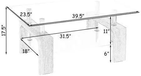 Rectangle Glass Coffee Table-Modern Side Coffee Table with Lower Shelf Black Wooden Legs-Suit for Living Room