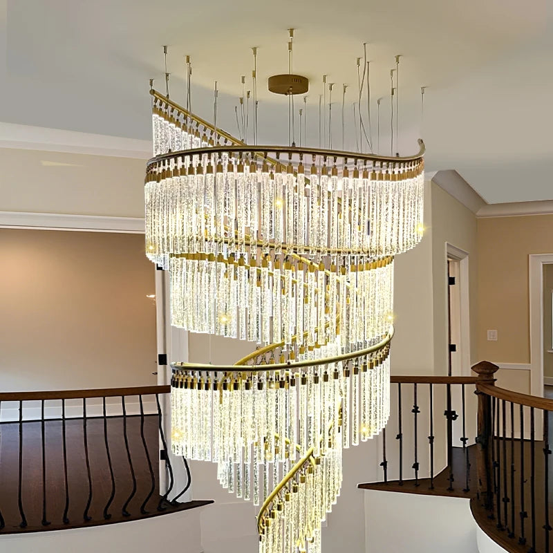 Modern Led Hall Luxury Crystal Chandelier Villa Hall High Ceiling  Hanging Lights Customable Hotel Lobby Hanging Lamp