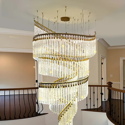 Modern Led Hall Luxury Crystal Chandelier Villa Hall High Ceiling  Hanging Lights Customable Hotel Lobby Hanging Lamp