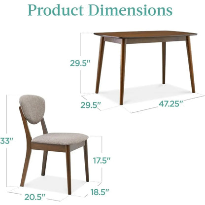 Dining Set Apartment w/ 4 Chairs, Padded Seats & Backrests, Wooden Frame,Compact Mid-Century Modern Table & Chair Set