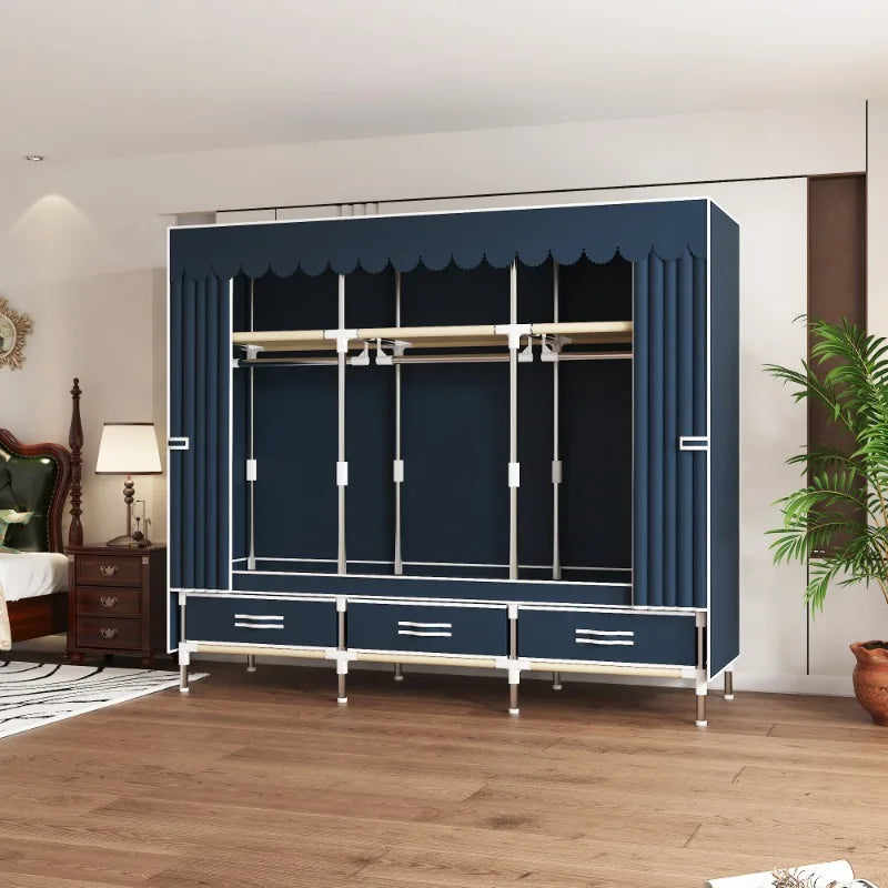 65 Inch Fabric Closet with Drawers, Large Portable Wardrobe with Included Dust Cover, Storage Organizer for Bedroom Apartment ﻿