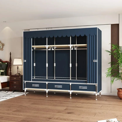 65 Inch Fabric Closet with Drawers, Large Portable Wardrobe with Included Dust Cover, Storage Organizer for Bedroom Apartment ﻿