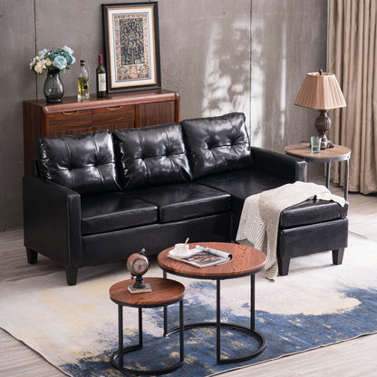 PU Combination Sofa Couch Comfortable L-Shape Black/Brown 194x126x89CM Convertible Design Simple Assembly[US-Stock]