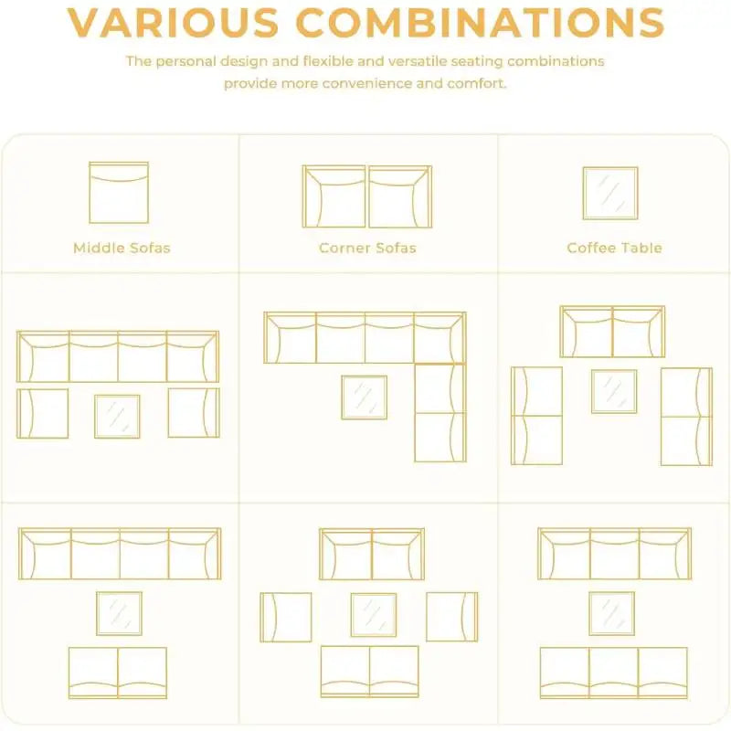 7pcs Wicker Patio Furniture Set, Boho Outdoor Conversation Set Sectional Sofa With Thick Cushions And Coffee Table