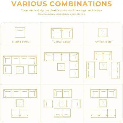 7pcs Wicker Patio Furniture Set, Boho Outdoor Conversation Set Sectional Sofa With Thick Cushions And Coffee Table