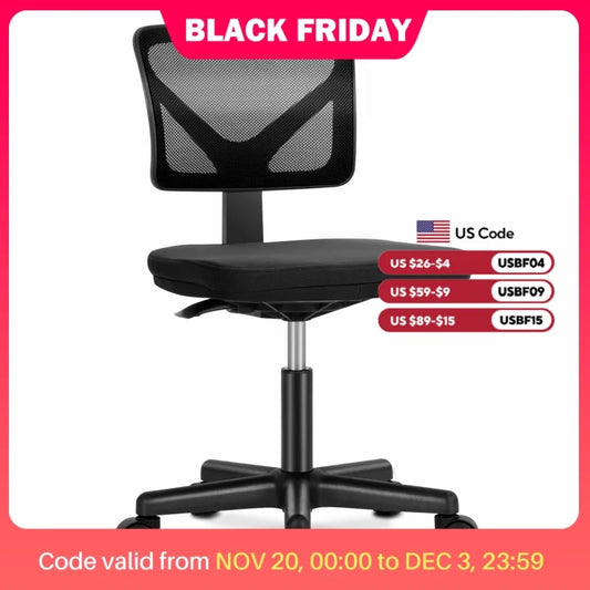 JHK Mesh with Lumbar Support Armless Office Chair Low Back with Wheels Adjustable Height 360° Rolling Swivel Computer Chair
