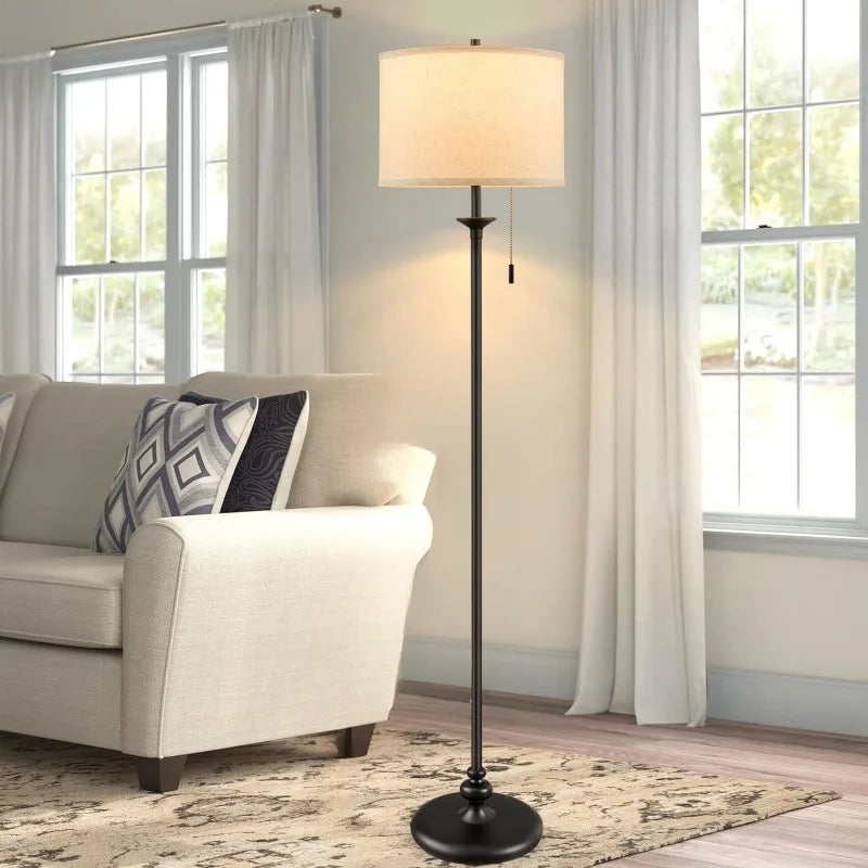 Modern Floor Lamp, 60" Standing Lamp for Living Room with Fabric Lamp Shade&Pull Chain, Corner Tall Reading Light