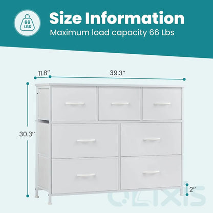 Dresser for Bedroom, 7 Storage Drawers, Wide Fabric Closet Chests Organizer Tower Furniture,TV Stand with Wooden Top Metal Frame