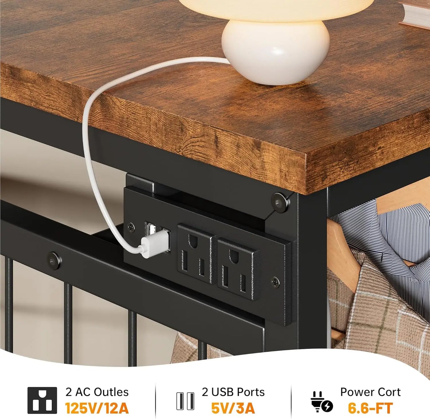 49.2" W Dresser for Bedroom with Hanging Rack 6 Drawers Dresser with LED Lights & Charging Station, Fabric Dressers