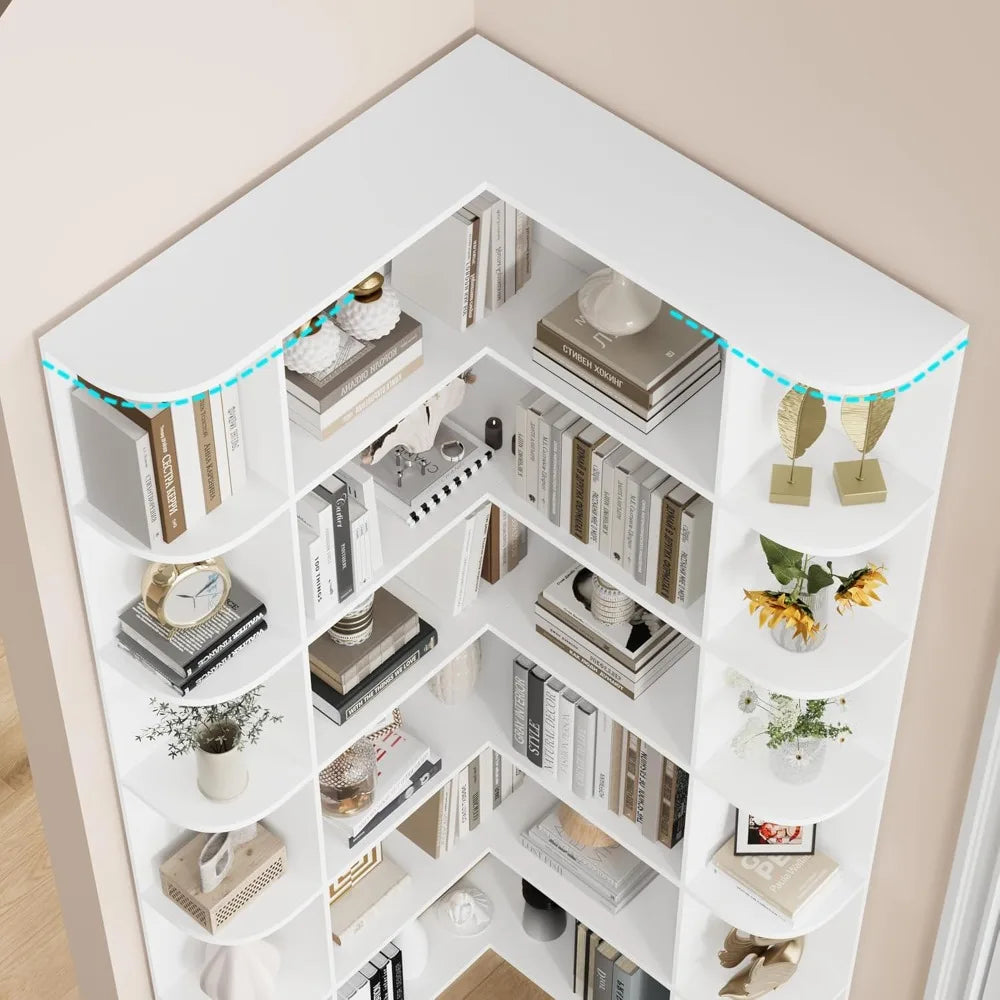 74” Tall Corner Bookshelf, 6-Tier Bookshelf and Bookcase with Open Storage, L Shaped Tall Bookcases Wooden Storage Shelves