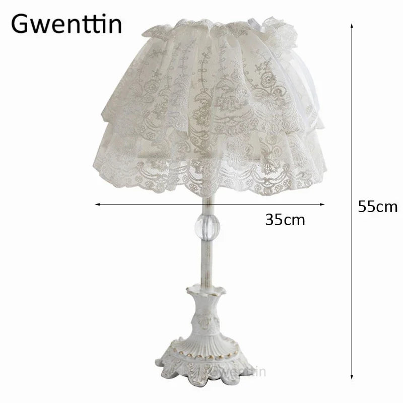 Nordic Ins Pink Table Lamps Lace Fabric Lamp Led Stand Desk Light Fixtures for Bedroom Bedside Princess Home Decor Luminaire E27