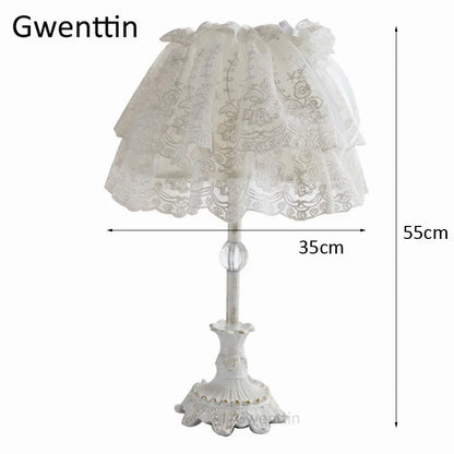 Nordic Ins Pink Table Lamps Lace Fabric Lamp Led Stand Desk Light Fixtures for Bedroom Bedside Princess Home Decor Luminaire E27