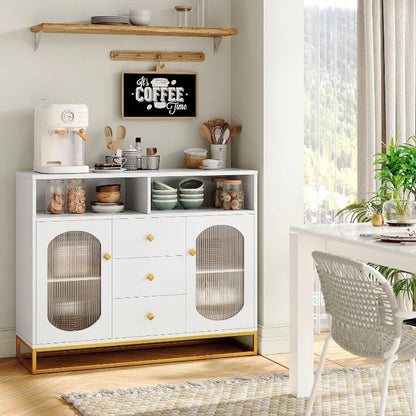 Sideboard Buffet Cabinet with Storage, 47.2" Large Kitchen Storage Cabinet with 3 Drawers and 2 Glass Doors, Buffet Cabinet