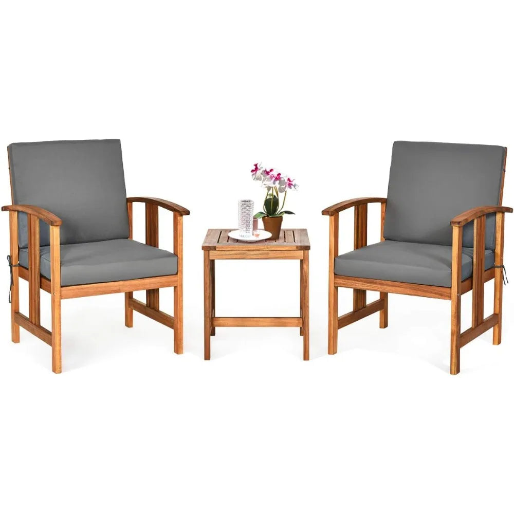 3-piece set of courtyard furniture, including 2 outdoor rosewood cushions, chairs, and a coffee table for the garden and back