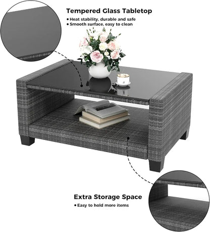 8-Piece Rattan Patio Set, Outdoor Sectional with Cushions & Coffee Table