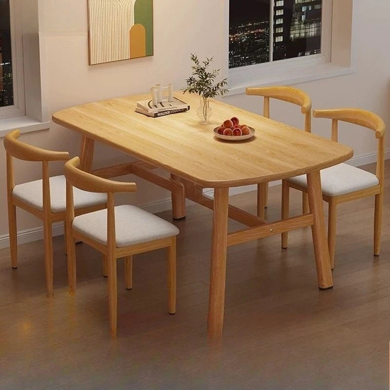 Thick Solid Wood Rectangular Dining Table Set 4 Chairs Restaurant Home Commercial Minimalist Natural Wood Finish Furniture