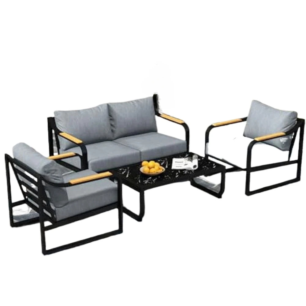 Metal Patio Furniture Set, 4 Pieces Outdoor Conversation Set with Thick Cushion Modern Patio Chat Sofa Set for Balcony  rattan