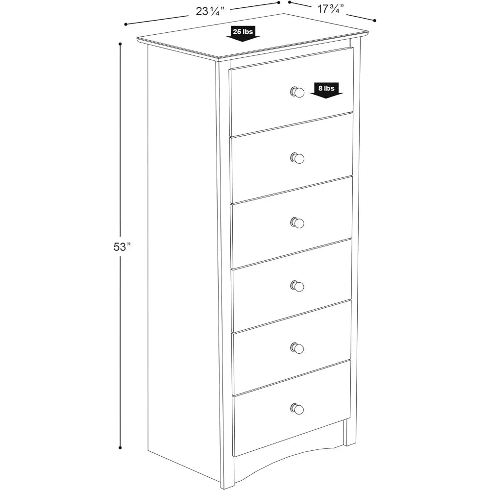 6 Drawer Tall Chest for Bedroom, Dresser,  Storage Cabinet