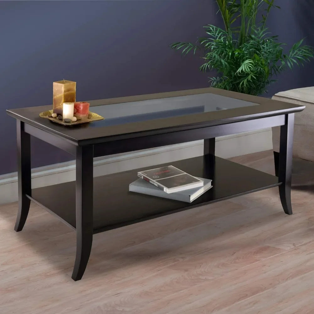 Tea and Coffee Tables for Living Room Chairs Espresso Center Table Salon Genoa Rectangular Coffee Table With Glass Top And Shelf